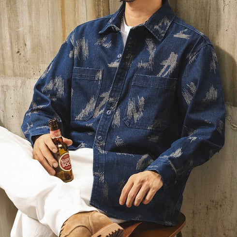 Vintage Brush Pattern Long Sleeve Shirt P1843
